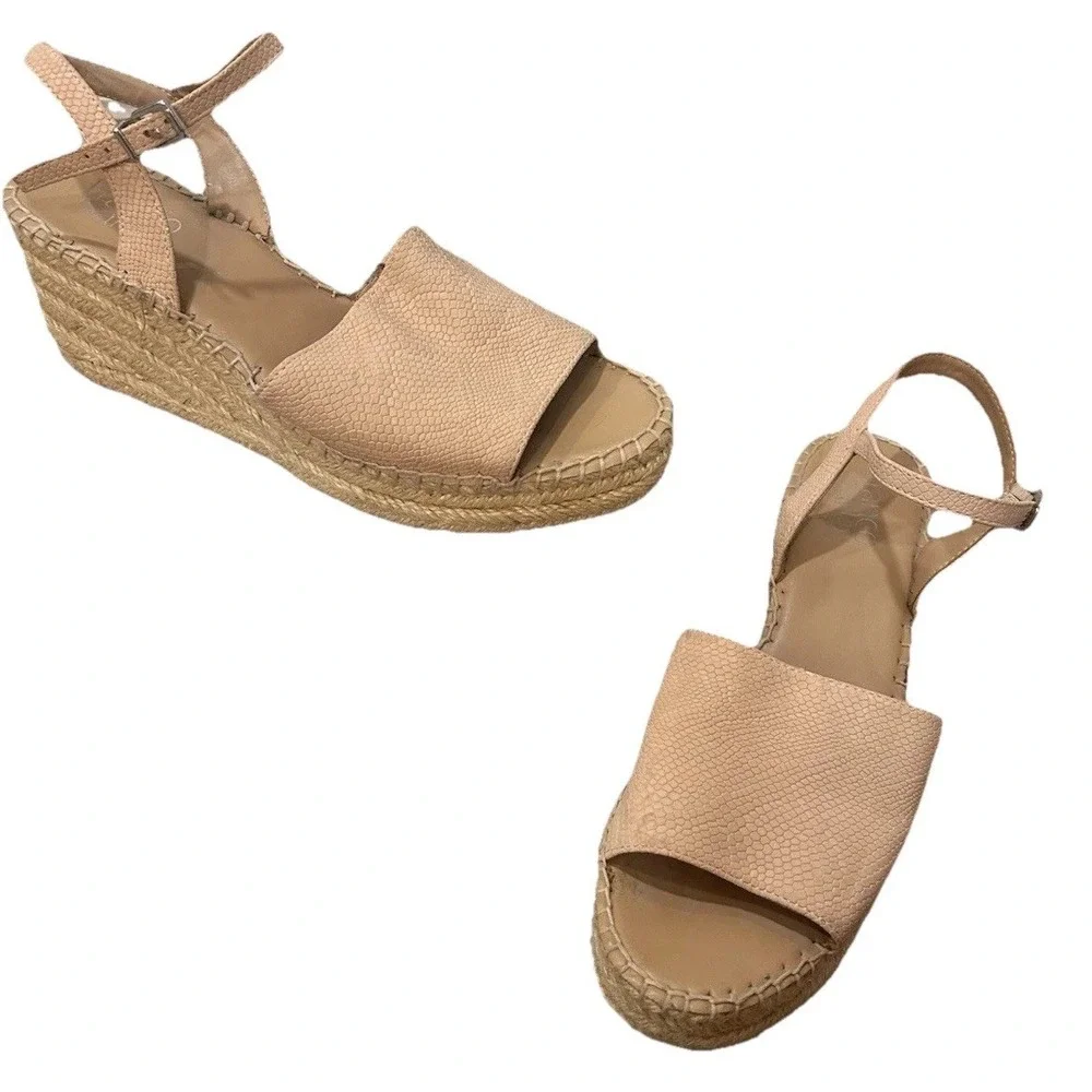Franco Sarto Women Size 8.5M Cesia Espadrille Wedge Cork Sandals Blush Tan